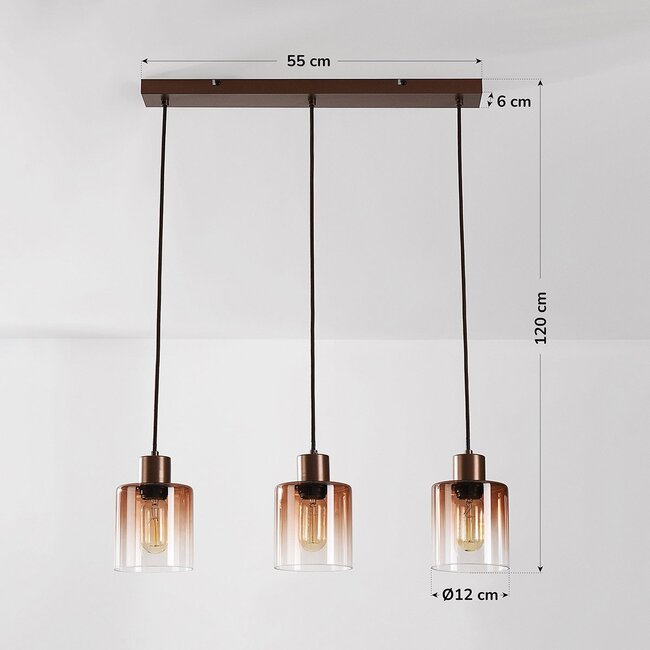 Pendant lamp Palaio with three glass shades in brown ombre effect