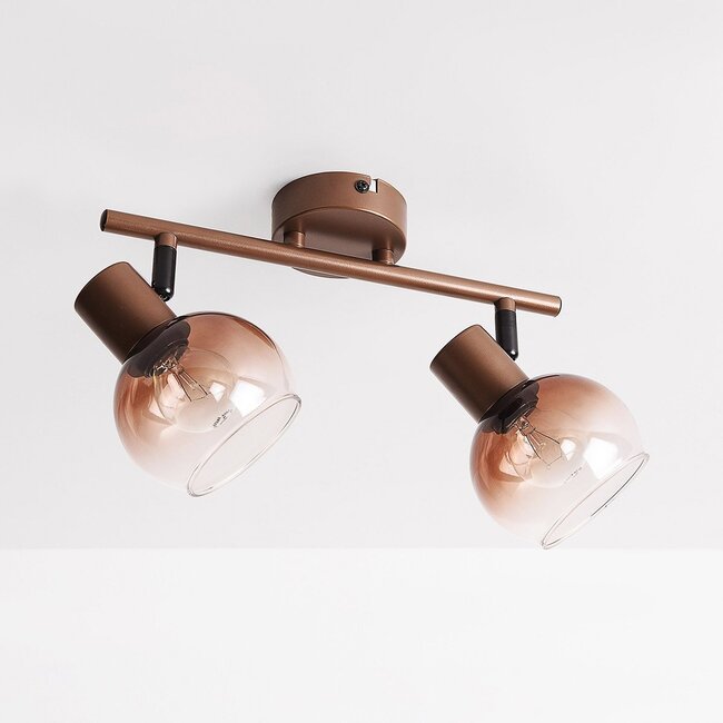 2-light swivel ceiling lamp Phiene with brown ombre glass