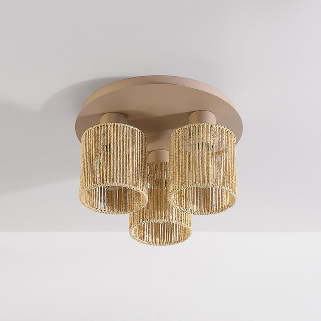 Modern ceiling lamp Canna in beige with woven rope 3-light