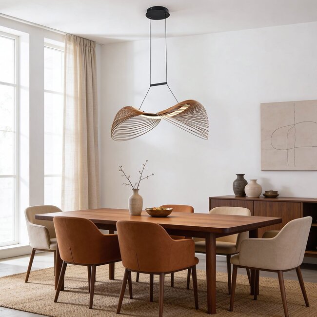 3-step dimmable pendant light Shella in wood and black