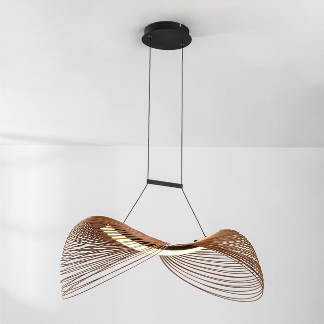 3-step dimmable pendant light Shella in wood and black