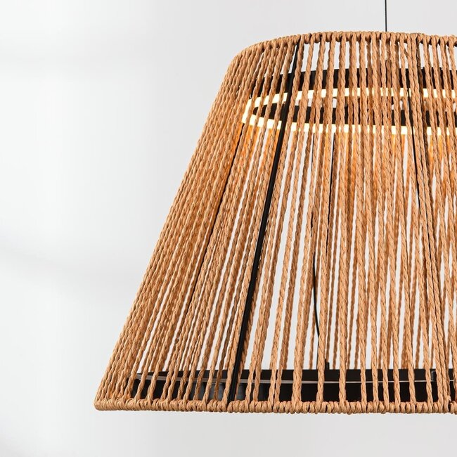 3-step dimmable Selara pendant light with woven shade in natural colour