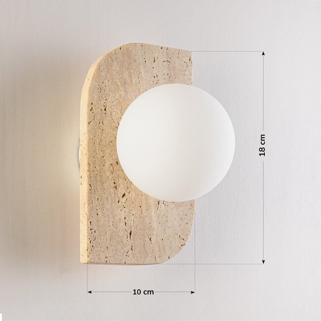 Wall light Artea made of travertine (natural stone) with glass sphere