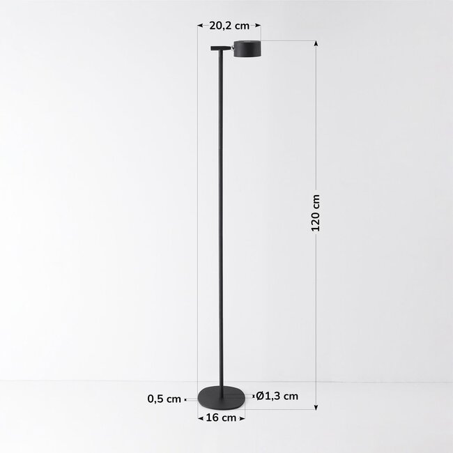Floor lamp Zinc with rechargeable reading lamp, touch dimmer and integrated LED – black