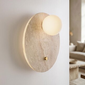 Travertine (natural stone) wall light with glass globe - Artoa