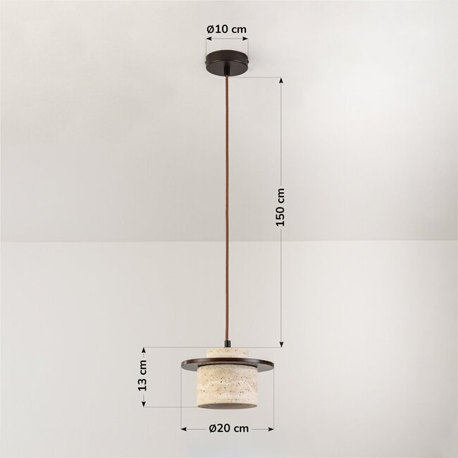 Japandi pendant light made of travertine (natural stone) and wood - Travano