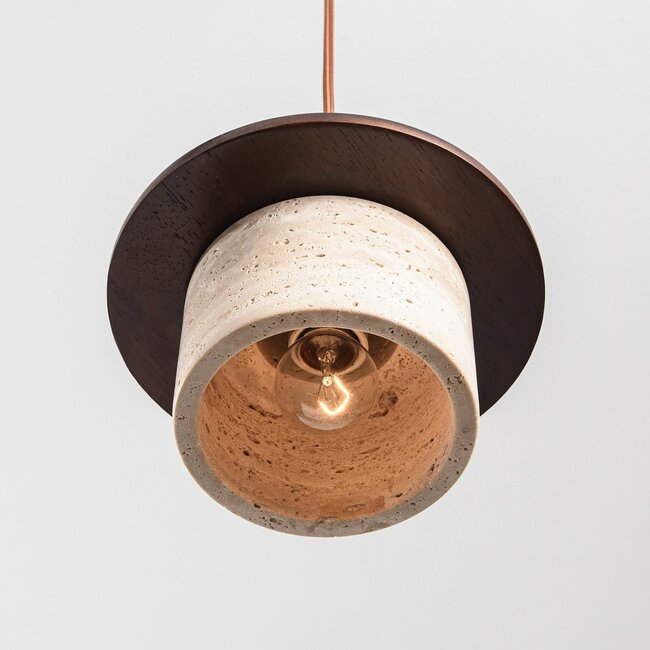 3-light Japandi pendant light Travano made of travertine (natural stone) and wood