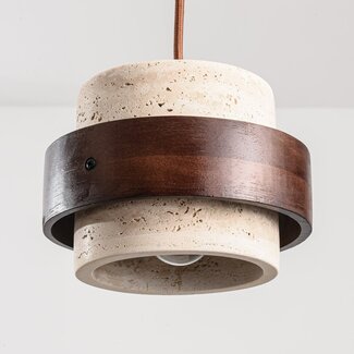 2-light Travé pendant light made of travertine (natural stone) and wood