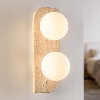 2-light wall light made of travertine (natural stone) with glass globe - Artea