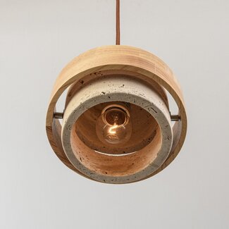Japandi pendant light Travo made of travertine (natural stone) and light wood