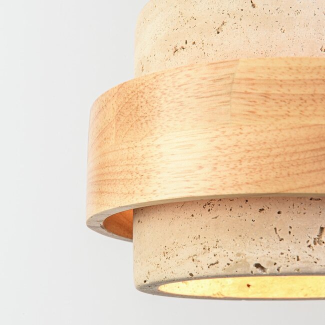 Japandi pendant light Travo made of travertine (natural stone) and light wood