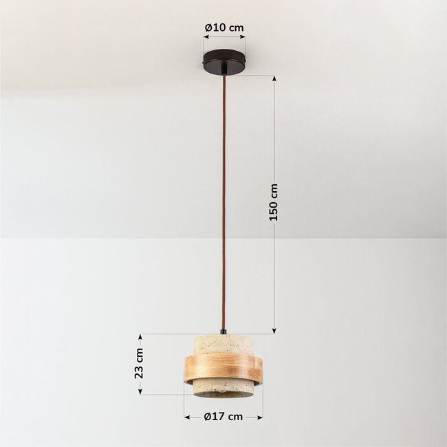 Japandi pendant light Travo made of travertine (natural stone) and light wood