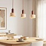 Japandi pendant light with three travertine (natural stone) shades and wood accents - Muro