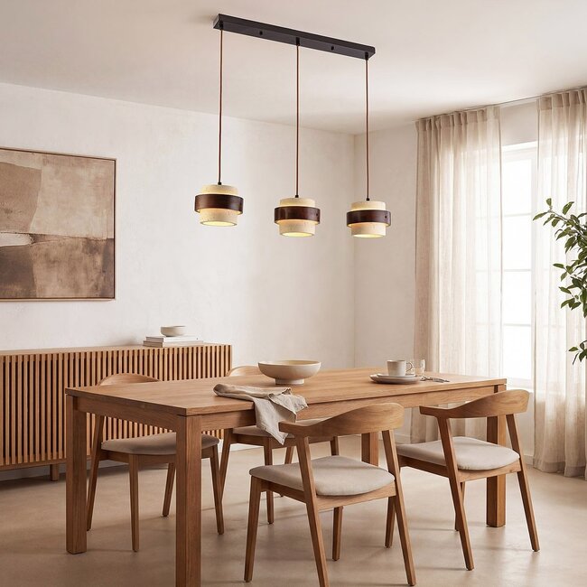 3-light pendant lamp Mavero made of cement and wood