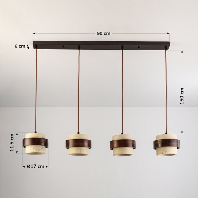4-light pendant light Mavero made of cement and wood