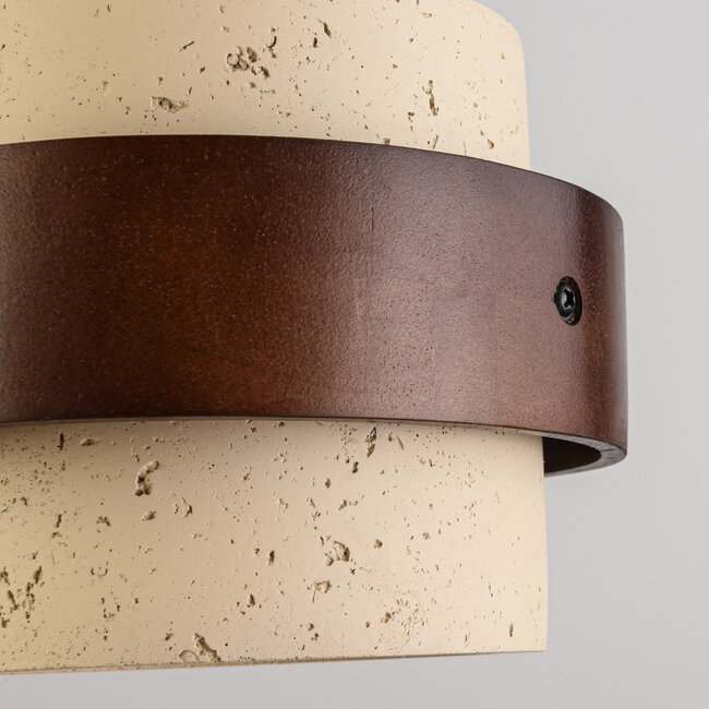 Round pendant light Mavero made of cement and wood, 3-lights