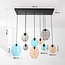Pendant light Zavari design with 9 glass spheres in amber, smoke and blue