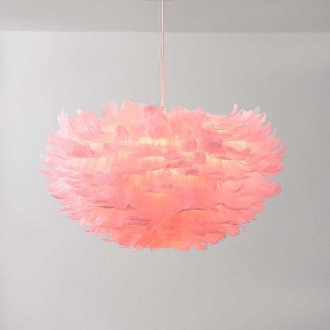 Designer pendant light Pluma in soft pink with feathers