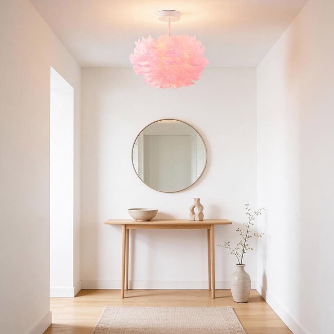 Elegant Roselle ceiling light with pink feathers