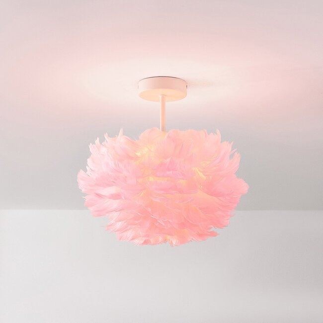 Elegant ceiling lamp Roselle with pink feathers