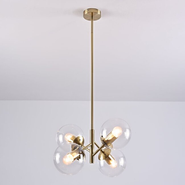 Retro pendant lamp in Gold with transparent glass, 4-light - Florence