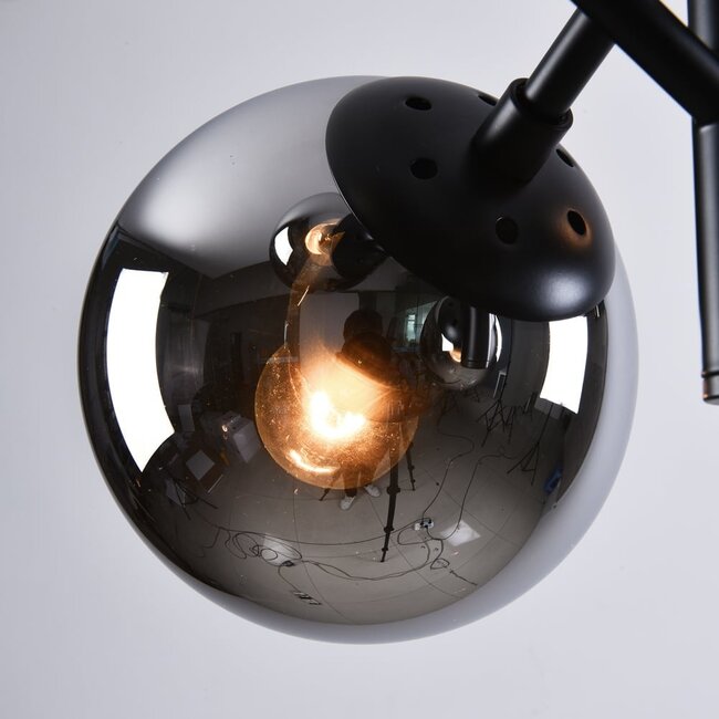 Retro pendant lamp in black with smoked glass and mirror effect, 4-light - Florence