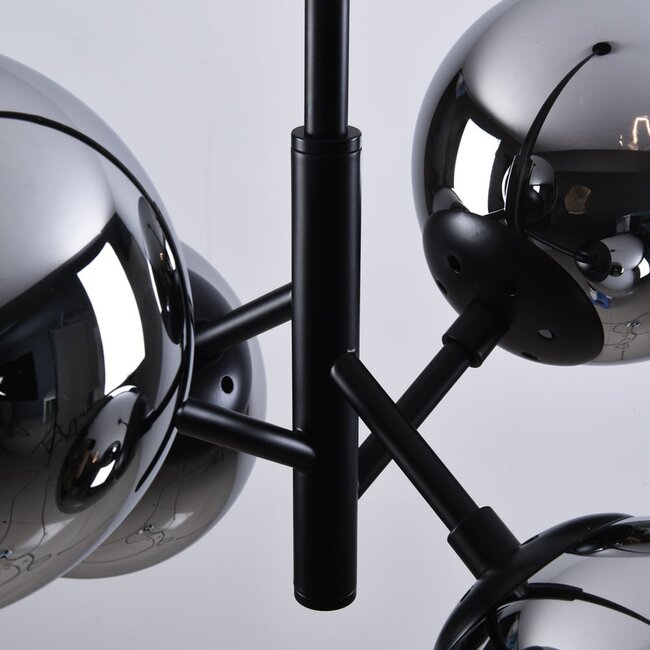 Retro pendant lamp in black with smoked glass and mirror effect, 4-light - Florence