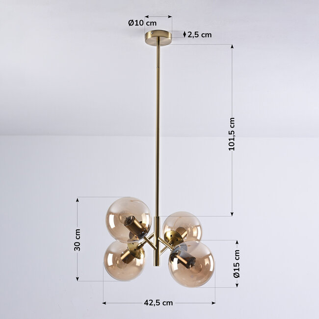 Retro Hanging Lamp with Brown Glass with 4 Lamps - Florence