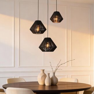 Ivera 3-light pendant light in black paper rope
