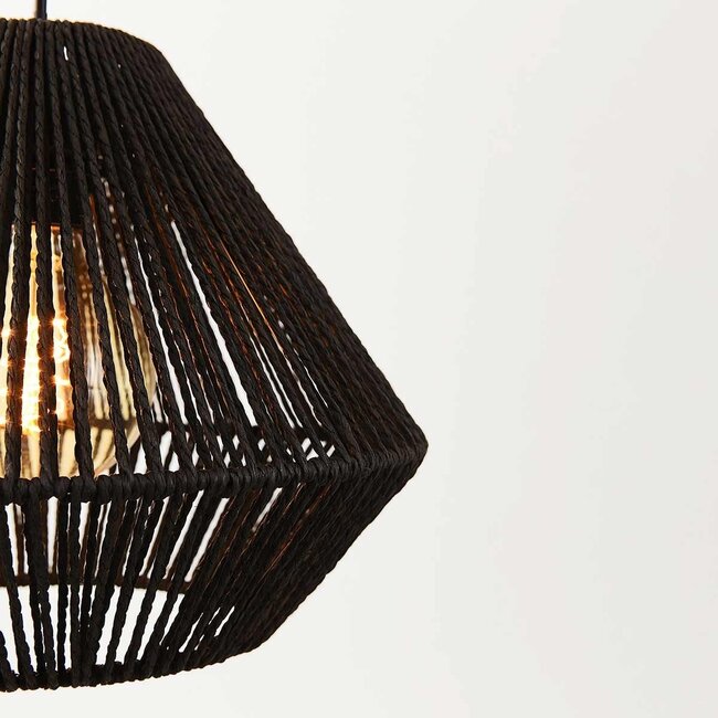 Ivera 3-light pendant light in black paper rope