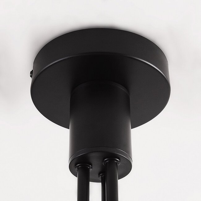 Ceiling light Leon in black with amber glass, 6-light