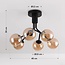 Ceiling light Leon in black with amber glass, 6-light