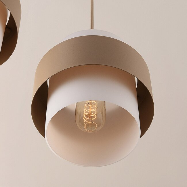 3-light pendant light Kodi - beige with milk-white glass globes