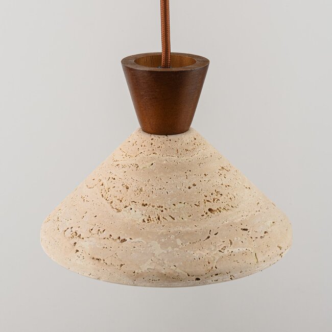 2-light Japandi pendant light Mara made of travertine (natural stone) and wood