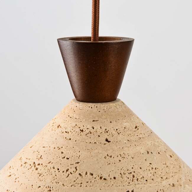 3-light Japandi pendant light Mara made of travertine (natural stone) and wood