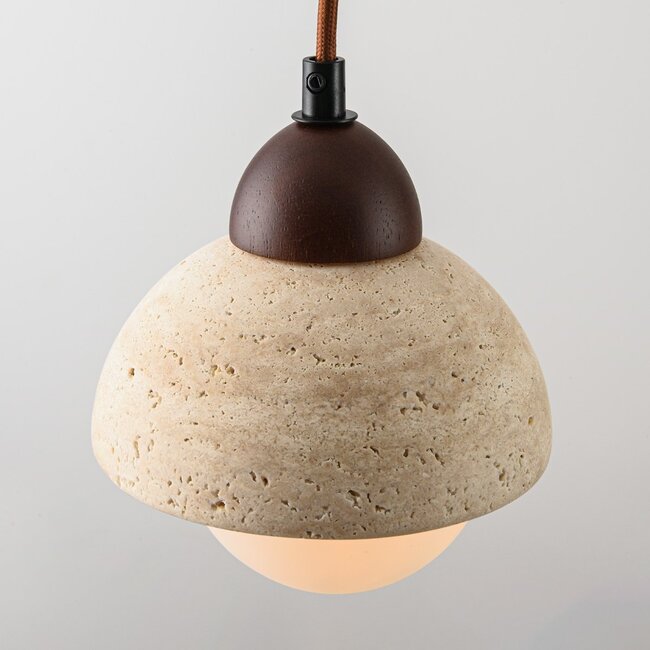 3-light pendant light Vado made of travertine (natural stone), wood and glass