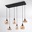 Pendant lamp with Amber glass and dark wood effect, 6-light - Loic