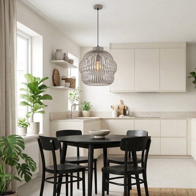 Pendant lamp Kavo in light grey metal Ø40 cm
