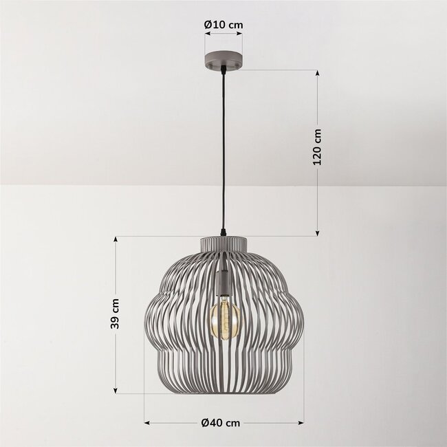Pendant light Kavo in light grey metal – Ø40 cm