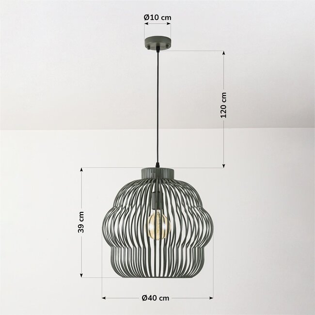 Pendant lamp Kavo in green metal Ø40 cm