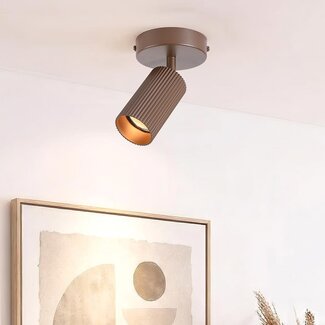 Blaze ceiling light in ribbed brown with adjustable spotlight