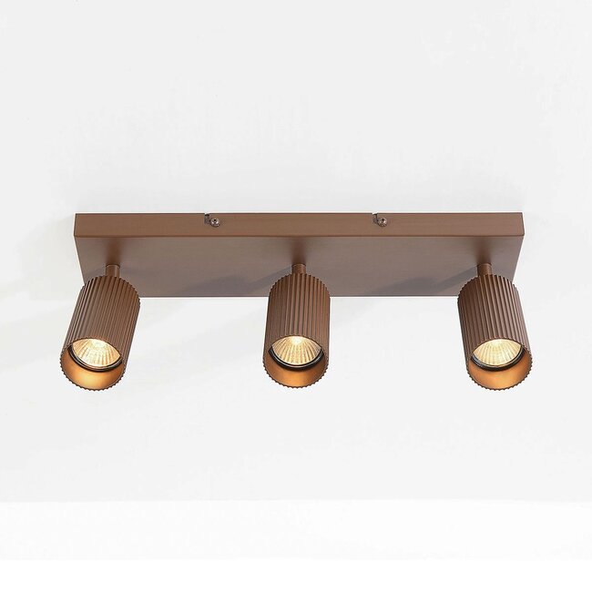 Ceiling light Blaze with 3 adjustable spotlights – ribbed brown