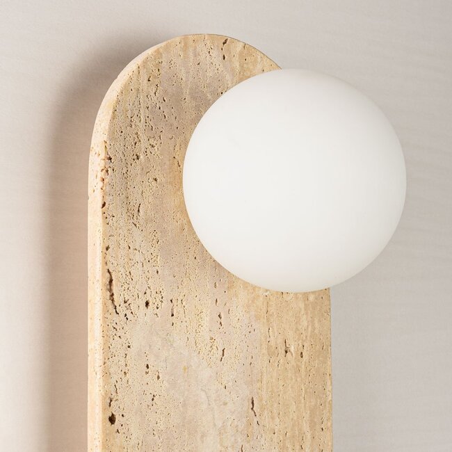 Wall light made of travertine (natural stone) and opal white glass - Onda