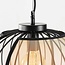 Pendant light Lofas black with open metal shade and beige linen