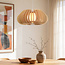 Pendant light Rorka with wooden slats, open round shape and diffuser