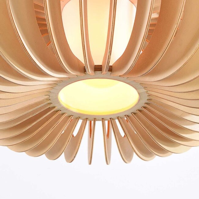 Ceiling light Roia with wooden slats and diffuser in an open, round shape