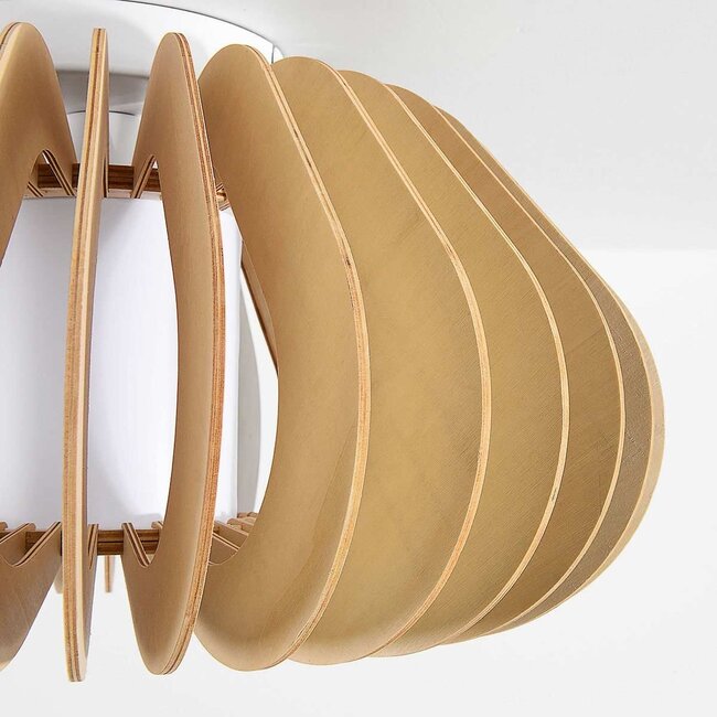 Ceiling light Roia with wooden slats and diffuser in an open, round shape