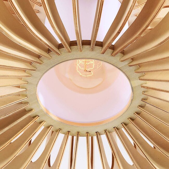 Ceiling light Roia with wooden slats and diffuser in an open, round shape