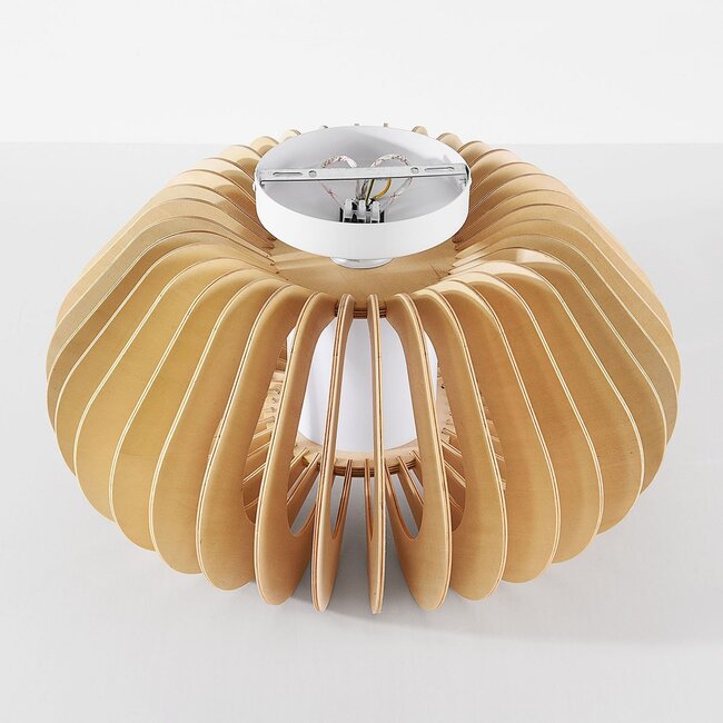 Ceiling light Roia with wooden slats and diffuser in an open, round shape