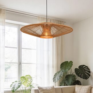 Pendant light Orana with double shade of hand-woven paper in natural
